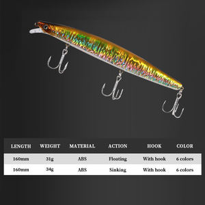 Pêche côtière en eau salée appâts durs artificiels longue coulée marée méné 160mm 31g 34g Jerkbait flottant méné coulant pour bar - Product Image 2