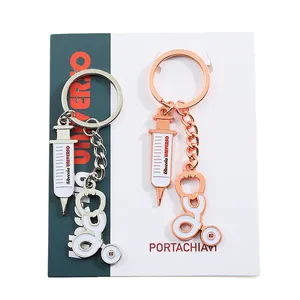 Wholesale Custom Medical Metal Charm Keychains Doctor Nurse Keychain With Backing Card