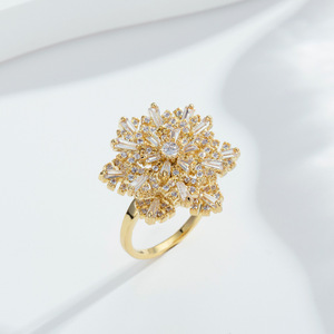 My Muyu Spinning Snowflake Ring Gold Pave Setting Open Ring Party Fashion Jewelry - Product Image 1