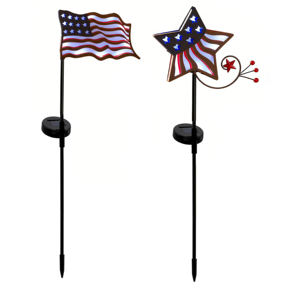 Poste de Jardín Solar con Diseño de Bandera Estadounidense, Resistente a la Decoloración, Apto para Decoración Exterior en Patios y Jardines - Product Image 1