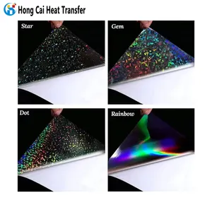 Hongcai PET laser warna-warni kaca pecah pasir hisap bintang glitter laser hati transfer dingin film pelindung foto berwarna