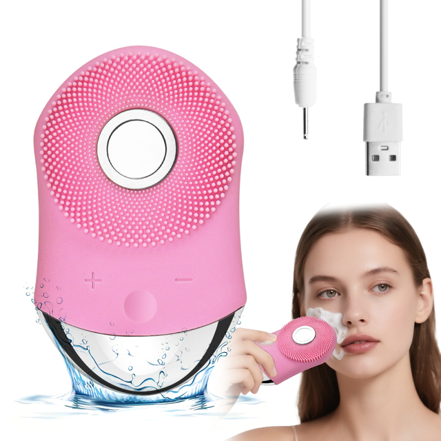 IPX7 USB Rechargeable Waterproof Facial Cleansing Brush Electric Silicone Face Scrubber Vibrating Massager Pore Brush