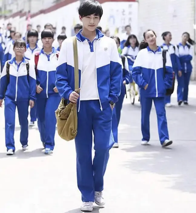 Abito primaverile da ragazzo con design personalizzato per studenti delle scuole medie bianco blu Vintage Include giacca e pantaloni