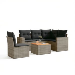 ชุดโซฟาหวายสวนทันสมัย 4 ที่นั่ง เฟอร์นิเจอร์กลางแจ้ง ทนทานต่อสภาพอากาศ ชุดเฟอร์นิเจอร์ลานบ้านหวาย ดีไซน์ร่วมสมัย สีเทา-น้ำตาล - Product Image 1