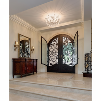 Portes doubles en fer forgé de style moderne avec impostes latérales pour villa