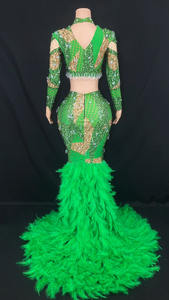 Novance Y2724 Abiti Lunghi 2025 Estate Due Pezzi Lussuosi con Cristalli e Piume Abiti Lunghi da Donna Manica Lunga Modesti - Product Image 3