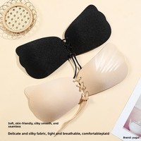 Sujetador con tiras ajustables para busto grande, con almohadillas para pezones, efecto push-up, con alas, de nailon, invisible, reutilizable e impermeable para mujer