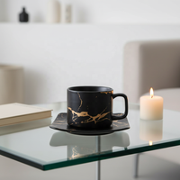 Ensemble tasse et soucoupe à café en porcelaine nordique écologique avec logo personnalisé et design marbré créatif 100ml/250ml pour le thé de l'après-midi