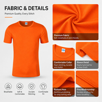 T-shirt orange uni prêt à expédier en gros, logo personnalisé, faible MOQ, respirant, en polyester, à manches courtes, pour hommes et femmes