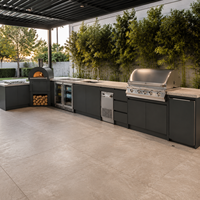 Cuisine extérieure avec pergola, îlot barbecue modulaire en acier inoxydable 304, barbecue à gaz, four à pizza, évier pour villa et jardin