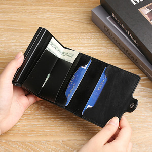 Custom logo Men's Credit Card Holder Leather Aluminum Card <strong>Wallet</strong> Double Slot <strong>Rfid</strong> Credit Card Holder Automatic Pop up <strong>Wallet</strong> - Product Image 3