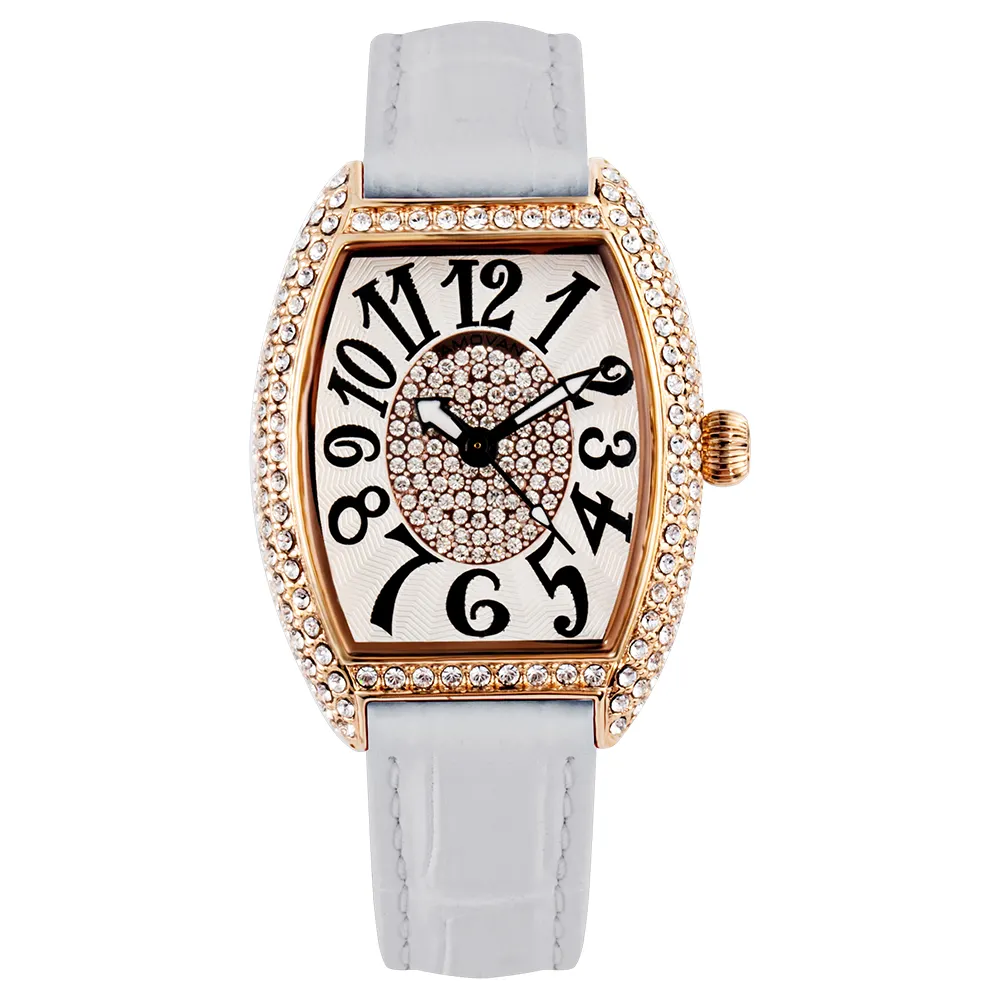 Rectangle Luxury Ladies Watches With Diamonds Genuine Leather Quartz Watches