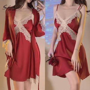 Sfy9493 Conjunto de Lencería Sexy al por Mayor para Mujer, Tallas Grandes, con Bordado Fino de Encaje, Tirantes Acolchados, Camisón y Bata, Ropa de Dormir - Product Image 1