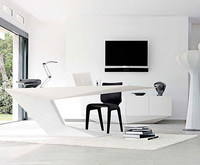 Vente flash - Bureau moderne en marbre fantaisie, forme incurvée irrégulière personnalisée, durable, avec garantie de 10 ans