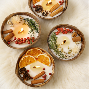 Velas Decorativas Aromáticas Hechas a Mano con Cáscara de Coco Natural y Flores Secas, Decoración para el Hogar, Diwali, Día de San Valentín, Día del Padre - Product Image 2