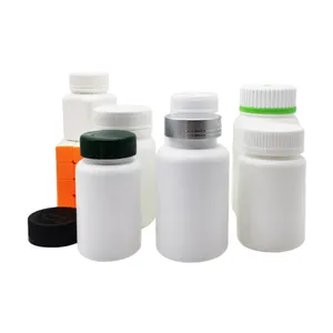 قارورة بلاستيكية بيضاء شفافة لتعبئة أقراص الأدوية مخصصة بحجم 10 مل - 500 مل مع غطاء وحلقة للتغليف