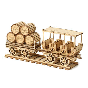 Ensamblaje de bricolaje Rompecabezas de madera 3D Artesanía de madera Trenes de vapor retro Camión transportador de vino Juguetes promocionales con láser - Product Image 1