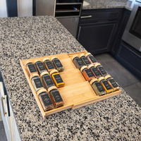 Organisateur de tiroir à épices extensible à 2 niveaux en bambou, support à épices pour armoire de cuisine, plateaux de rangement en bois