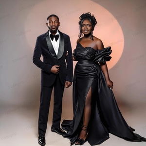 Robes de soirée Aso Ebi, <span class=keywords><strong>robe</strong></span> de soirée noire sirène fendue, <span class=keywords><strong>robe</strong></span> de fête luxueuse avec traîne, cristaux perlés, robes de cérémonie personnalisées - Product Image 3