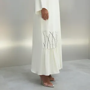 White Beautiful Overlapped Women Islamic Muslim Saudi Abaya Dress Online