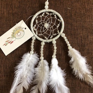 Mini attrape-rêve en forme de tissage fait à la main, décoration murale, imitation plumes blanches, haute qualité, vente en gros - Product Image 2