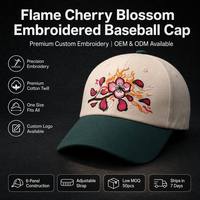 Casquette de baseball personnalisée en sergé brodé motif fleur de cerisier Sakura, ajustable, pour femme, style streetwear, vente en gros, OEM