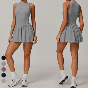Abito da donna senza maniche da Golf Pickleball con scollo alto e gonna da Tennis monopezzo con Zip e tasche incorporate - Product Image 4