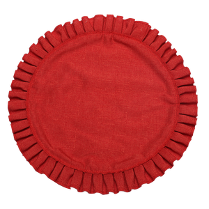 Factory Wholesale Woven Modern Faux Burlap Solid Dark <b>Red</b> 15inch Round <b>Placemat</b> with Ruffled Edge for Home Use - Product Image 1