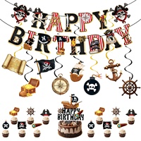 Kit de Decoración de Papel para Fiesta de Cumpleaños con Temática Pirata, Estilo Retro, con Calaveras, Barcos, Anclas y Serpentinas