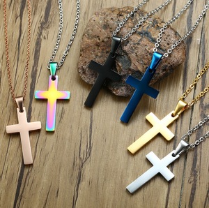 Collier pendentif croix en acier inoxydable 304 pour homme, anti-allergie, avec logo gravé, bijoux tendance - Product Image 1