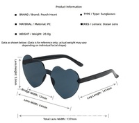 Nouvelles lunettes de soleil sans monture en forme de cœur, couleur gelée transparente, lunettes fantaisie pour fêtes, anniversaires, mariages, festivals, accessoires photo