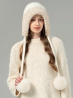 Luxuriöse Handgestrickte Nerzfell-Mütze für Damen mit Einfarbigem Muster, Echtes Fell, Winter-Warm, Elegant und Modisch, Direkt vom Hersteller