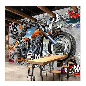 KOMNNI 3D Mural de pared personalizado motocicleta arte de la calle Graffiti papel pintado café Ktv Bar habitación de los niños murales de pared frescos