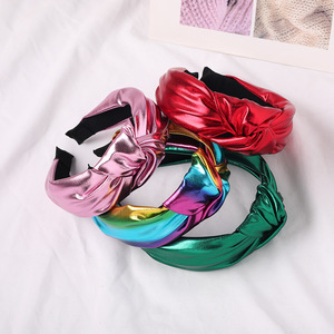 ที่คาดผม PU สีสันสดใส แฟชั่น ที่คาดผมแบบผูกปม กว้าง สำหรับผู้หญิง เครื่องประดับผม - Product Image 2