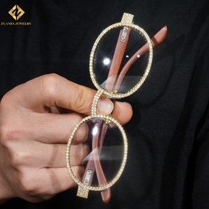 Gafas de Sol de Moda con Decoración de Joyería Hip Hop, Plata 925, Lentes Transparentes con Incrustaciones de Moissanita para Hombre - Product Image 3