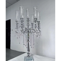 Bougeoir en cristal de verre transparent à 7 bras, 56*110cm, de haute qualité, luxe léger, en métal doré, pour centre de table de mariage