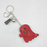 Porte-clés tête de fantôme en velours coréen avec strass, pendentif de sac Halloween européen et américain pour femmes, cadeau emballé individuellement