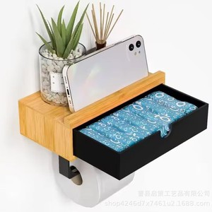 ชั้นวางติดผนังไม้พร้อมลิ้นชักและราวแขวนผ้าสำหรับเก็บของในครัว - Product Image 3