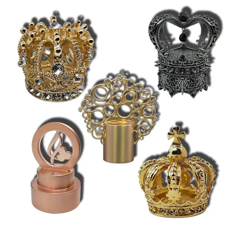 Custom Fea 13Mm 15Mm 16Mm Royal Shiny Color Matte Black Round Gold Zamac Metal Zinc Alloy Ball Octagon Crown Perfume Bottle Cap