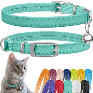 <span class=keywords><strong>Collar</strong></span> de lujo personalizado con campana desmontable de cuero verde para gatos - Product Image 1