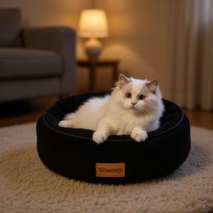 Cuccia Rotonda per Animali Domestici in Velluto Artico con Rilascio di Sabbia, Colore Nero - Product Image 1