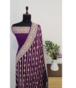 ผ้าซิ่นกัตติจอร์เจตต์แท้คุณภาพพรีเมียม งานทอมือจากเมืองบานาราสี เนื้อผ้าละเอียดประณีต ตกแต่งด้วยดิ้นทอง เหมาะสำหรับงานปาร์ตี้ ชุดพื้นเมือง ป้องกันแสงแดด แห้งเร็ว - Product Image 4