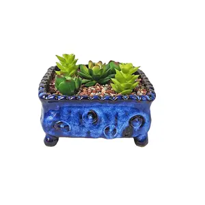 Made in China TangCao Handmade Hand pinch Square Ceramic Flower Pot Desktop Potted Simple Breathable Succulent Ceramic Flowerpot