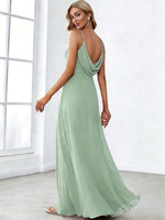 Robe de Demoiselle d'Honneur Élégante en Mousseline Vert Sauge Joydressing, Col en V Sexy, Plissée et Froncée, Robe Longue de Soirée, Vente en Gros Personnalisée