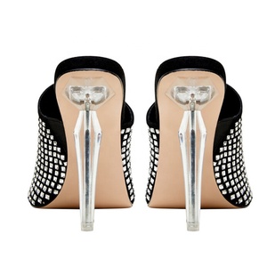 Bling Rhinestone Wedding Sandals Crystal Thin High Heel Open Toe Slides Black Women's <b>Shoes</b> Big Size 46 - Product Image 5