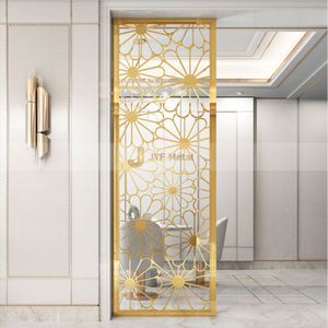 EX093 Moderna Biombo Decorativo de Acero Inoxidable Dorado para Pared o Techo, Separador de Ambientes Metálico con Superficie de Espejo Soldada - Product Image 5