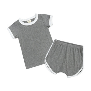 Nouveauté été, ensembles pour bébés et enfants, t-shirt assorti, couleur unie, coton côtelé, ensemble de vêtements pour nourrissons et tout-petits, 2 pièces - Product Image 1