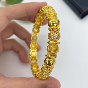 กำไลข้อมือชุบทอง 24k แบบดรอปชิปปิ้ง สำหรับผู้หญิง สไตล์ดูไบ อินเดีย เครื่องประดับเจ้าสาว กำไลลายเรขาคณิตแบบโปร่ง ของขวัญ ขายส่ง - Product Image 3