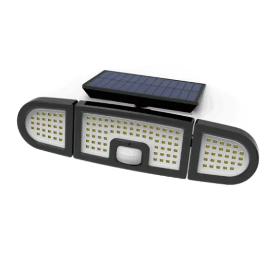 Luz Led Solar de pared con 3 cabezales y Sensor de movimiento, ES-SSL01C, ajustable, de seguridad, 125 LED, IP54