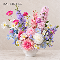 Arrangement floral artificiel en soie pastel Dallisten, bouquet de roses et de dahlias roses mélangés pour les centres de table de mariage, décoration de la maison